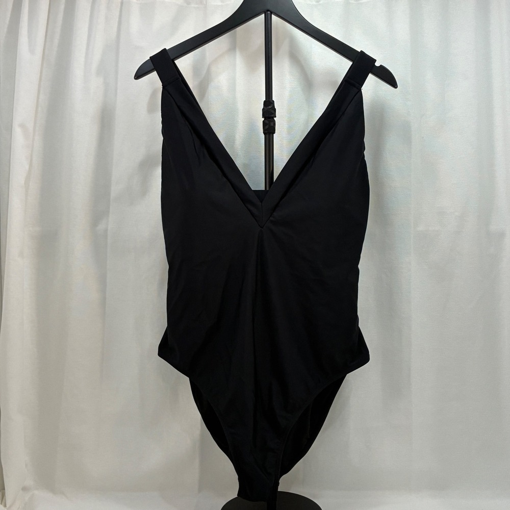 Rachel Roy One Piece Swimsuit Women XLG Black Strappy Back V-Neck T3RS1431